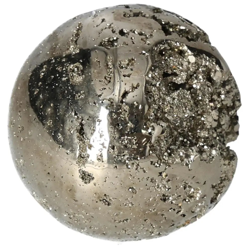 Polished 7 cm pyrite sphere showcasing golden luster and grounding energy, perfect for space decoration and energy elevation.