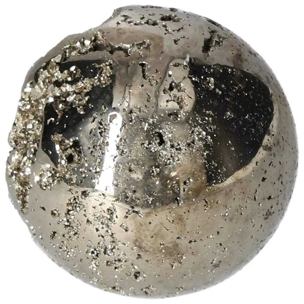 Polished 7 cm pyrite sphere showcasing golden luster and grounding energy, ideal for enhancing space and energy with radiant design.