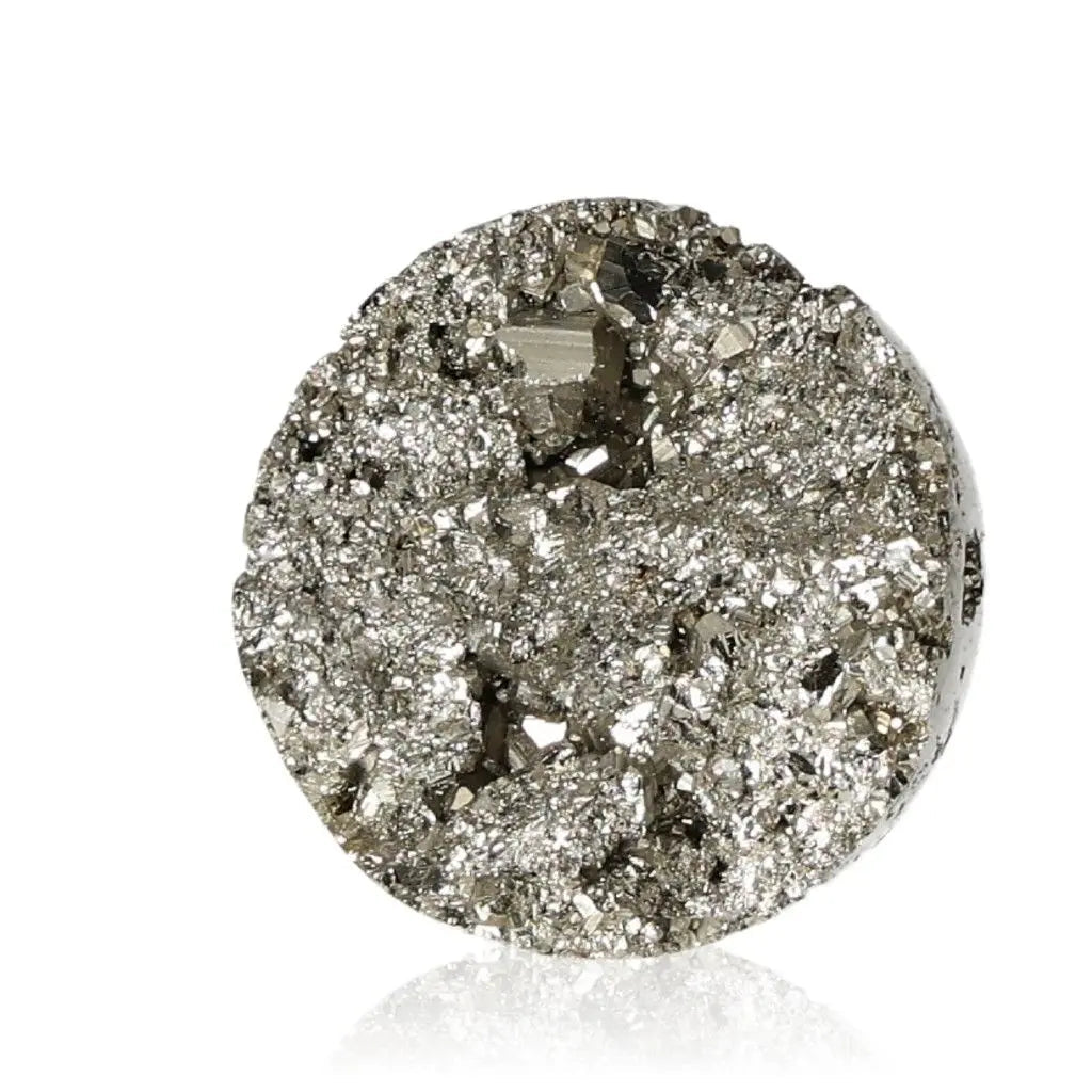 Sparkling pyrite mineral disc showcasing its metallic luster and golden hue, ideal for collectors and home decor enthusiasts.