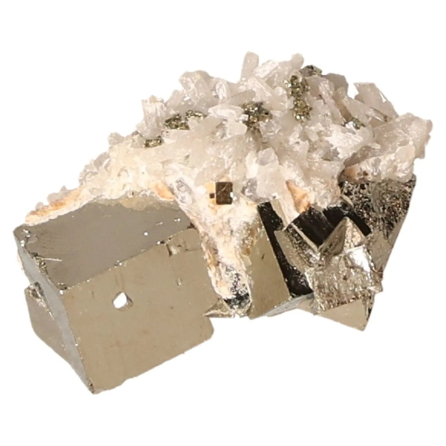 Close-up of radiant pyrite druze crystal cluster showcasing metallic luster and golden hue for abundance and prosperity.