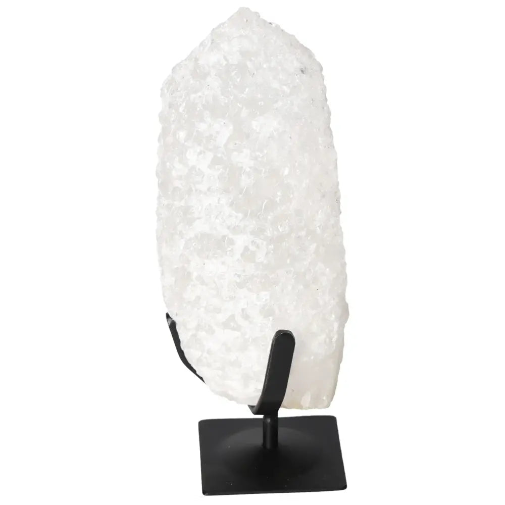 Exquisite Quartz Crystal Bubble by Sylvia Crystals on a metal stand, showcasing vibrant hues for chakra alignment and transformative energy.