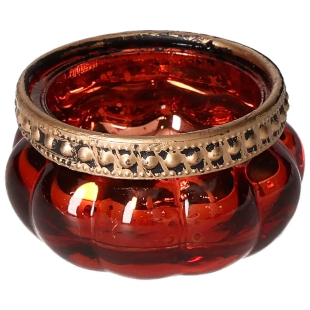 Luxury Red Candle Holder from Sylvia Crystals with ornate rim, perfect for elegant home decor and spiritual ambiance.