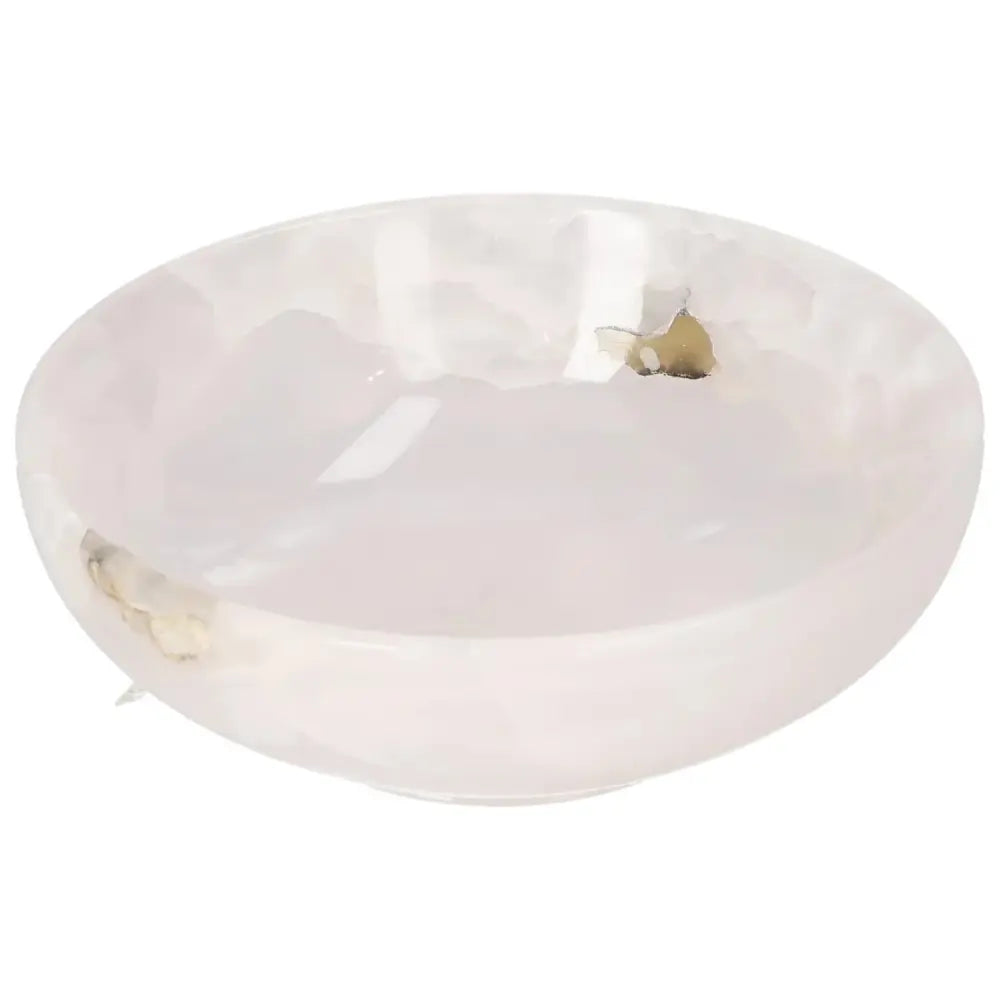 Rose Onyx Bowl with smooth polished surface, showcasing elegant veining and organic color variations; a luxurious home decor piece.