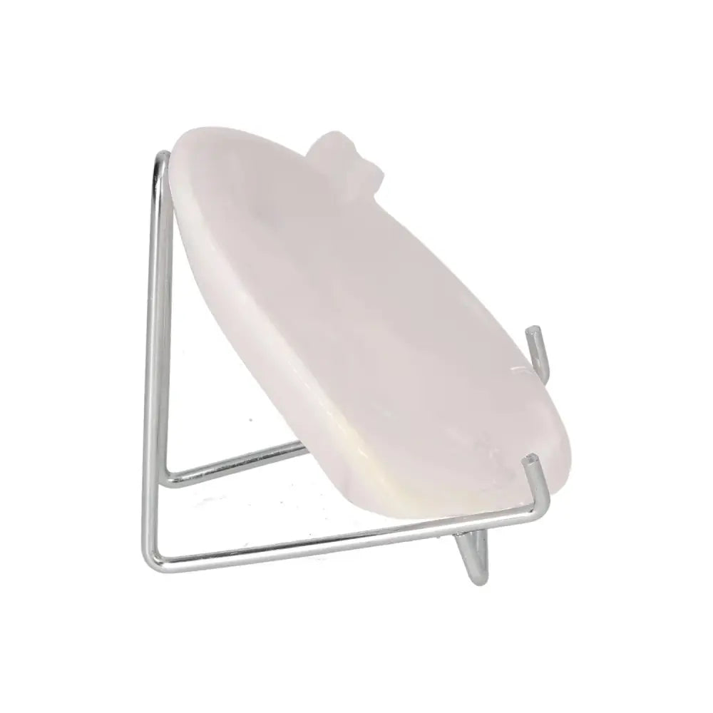 Rose onyx small platter with unique veining on metal stand, showcasing its elegant design and natural beauty.