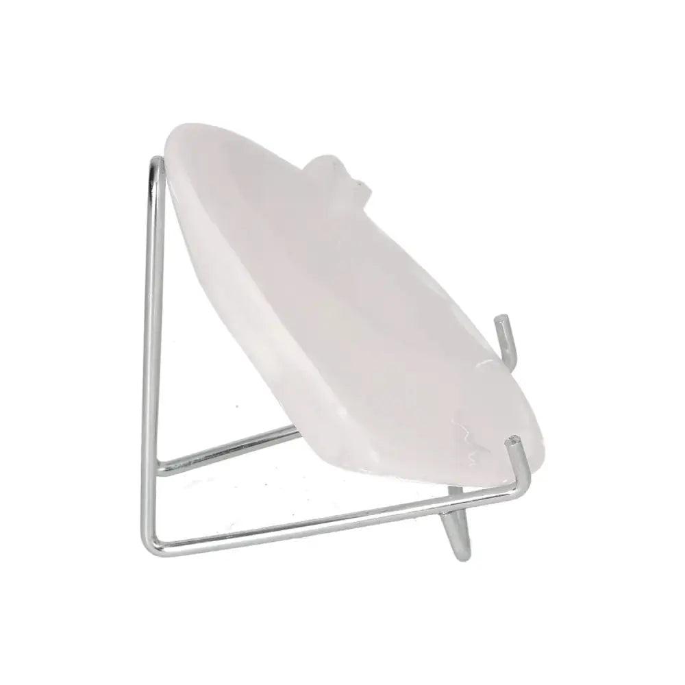 Rose Onyx Platter displayed on a metal stand, showcasing its smooth, polished surface and unique veining.