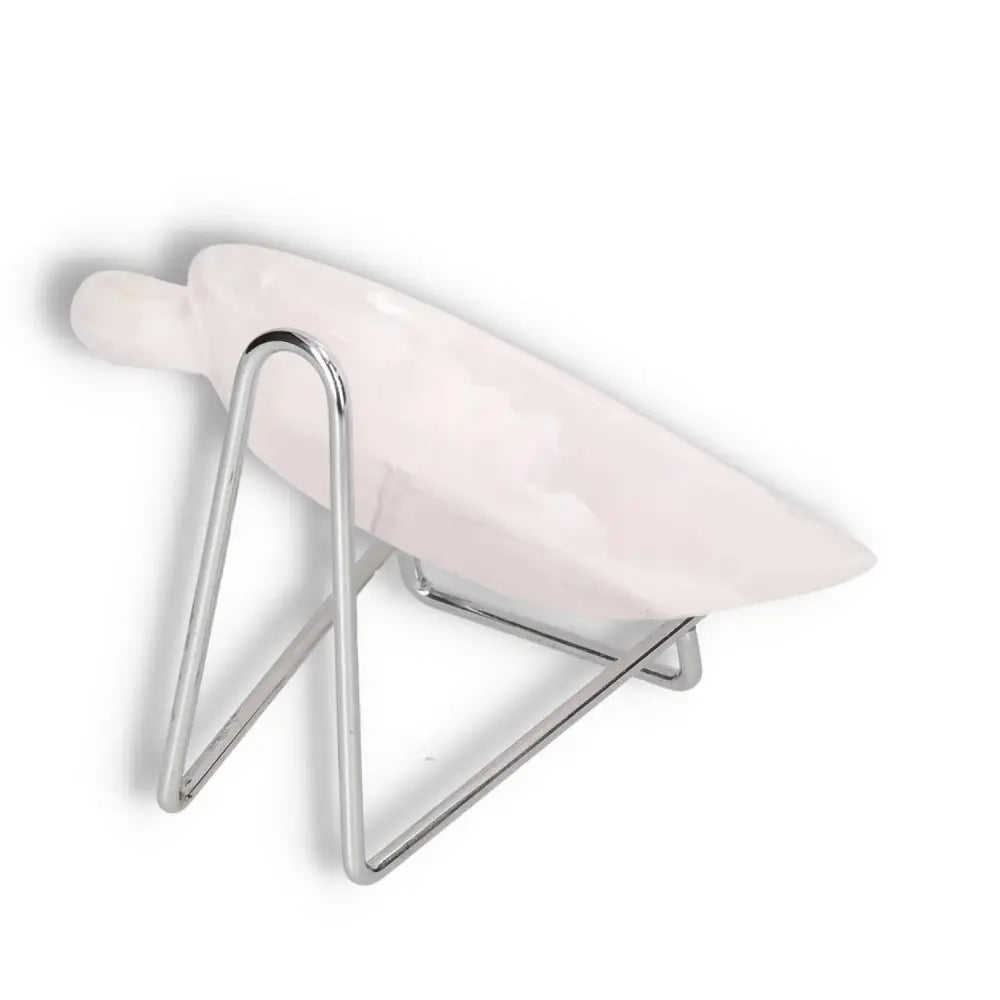 Elegant Rose Onyx Platter on metal stand, symbolizing strength and self-discipline with a sleek, modern design.