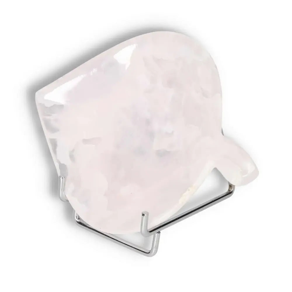 Elegant Rose Onyx Platter displayed on a metal stand, showcasing its smooth, polished surface and unique natural pattern.
