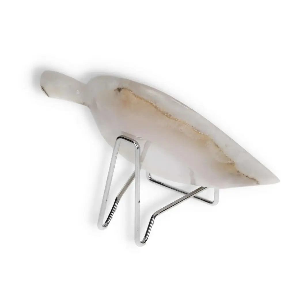 Rose onyx small platter with unique natural veining, elegantly displayed on a metal stand, showcasing delicate craftsmanship.