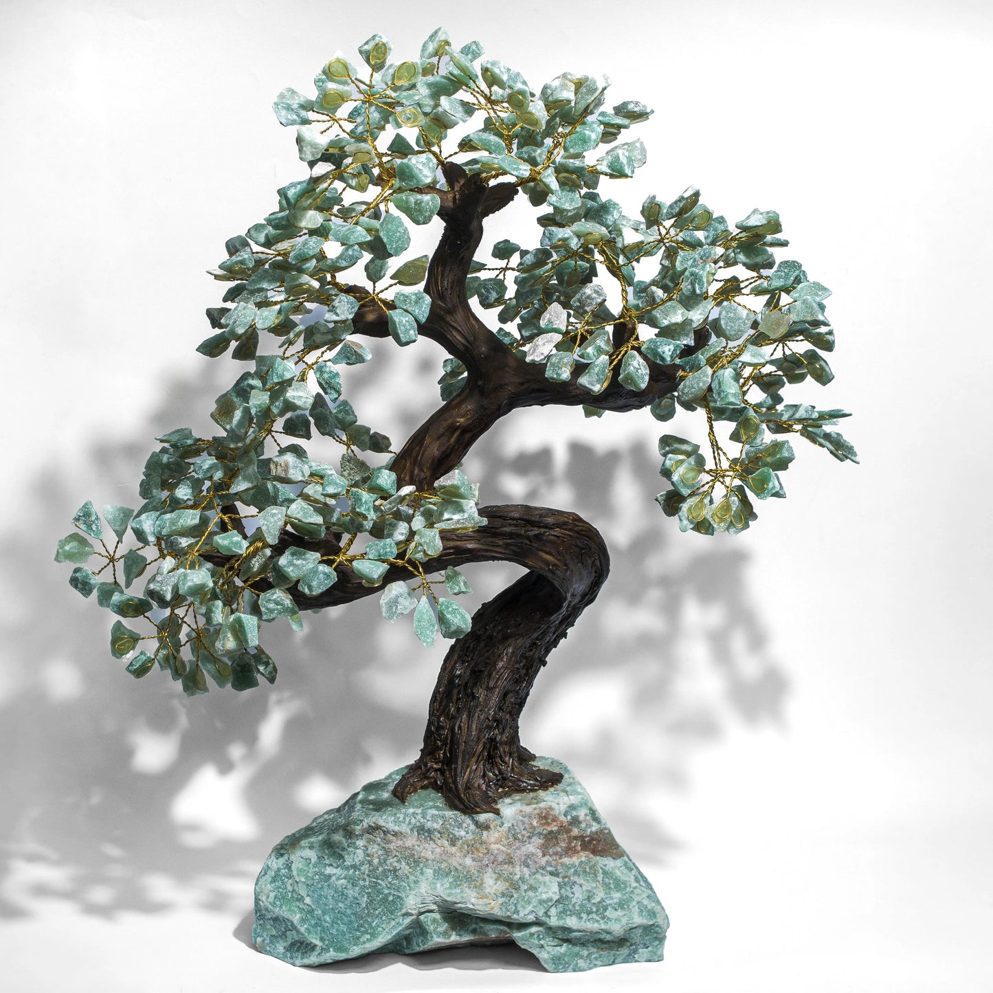 Rough Aventurine Crystal Bonsai Tree for Prosperity and Harmony, 55 cm, promoting positive energy and abundance in your home decor.