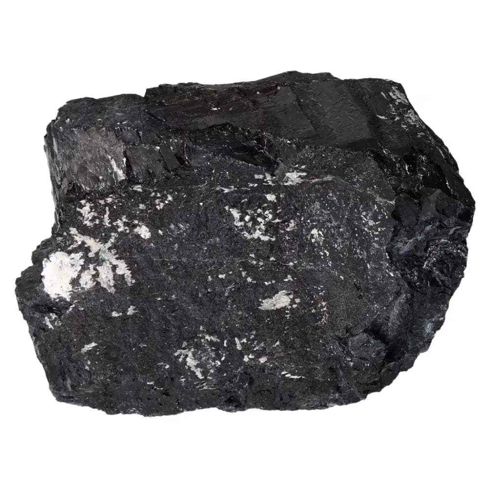 Rough Black Tourmaline Druze crystal offering protection and energy cleansing benefits, featured by Sylvia Crystals.