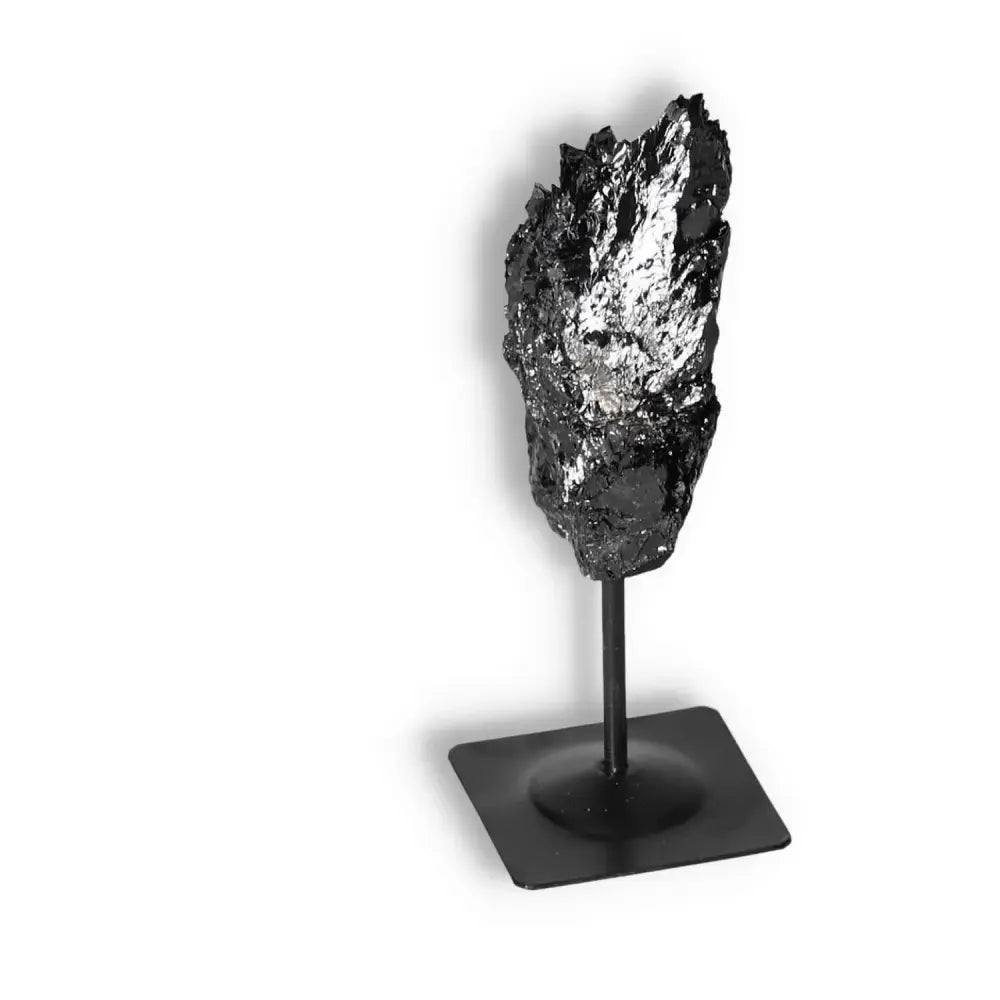 Rough Black Tourmaline Stone on Metal Stand S, Sylvia Crystals, Energy Cleansing and Aesthetic Decor