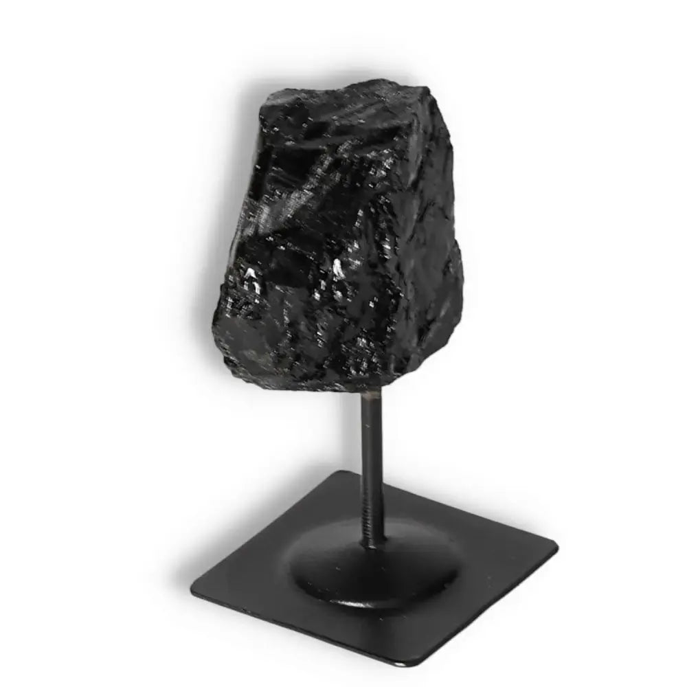 Premium Rough Black Tourmaline with Metal Stand S for energy cleansing from Sylvia Crystals.