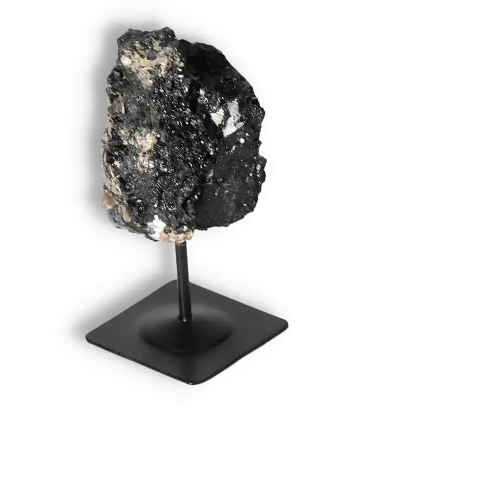 Premium Rough Black Tourmaline on Metal Stand for Energy Balance