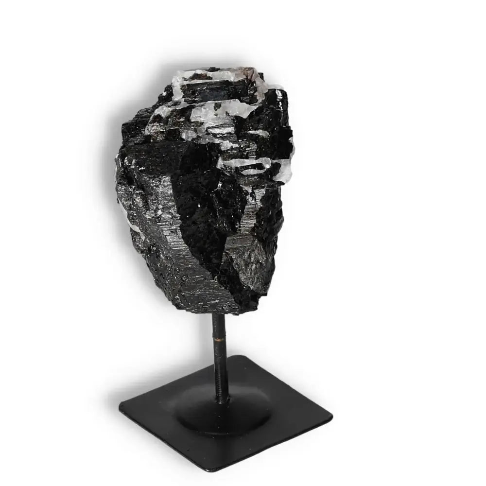 Rough Black Tourmaline Crystal on Metal Stand, Premium Quality