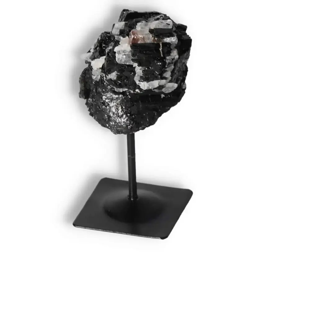 Rough Black Tourmaline with Metal Stand S for energy cleansing from Sylvia Crystals