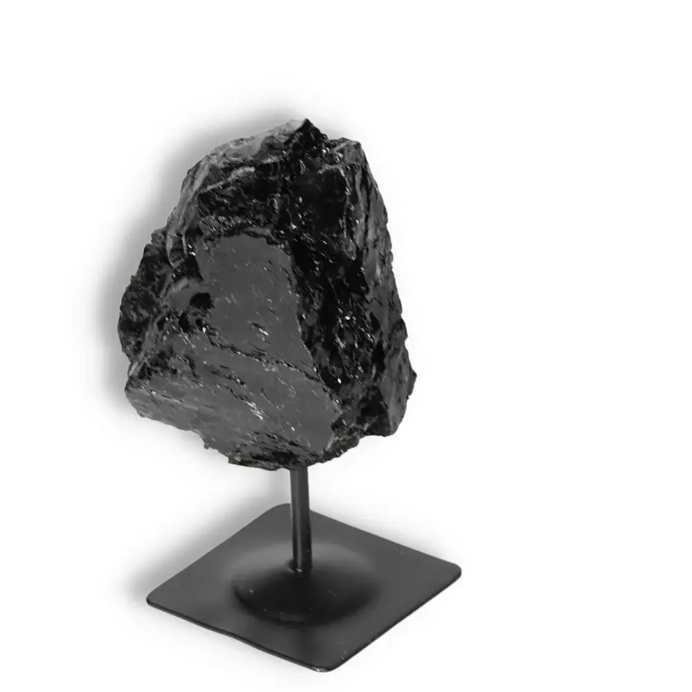 Rough Black Tourmaline on Metal Stand S - Luxury crystal for energy cleansing and grounding by Sylvia Crystals.