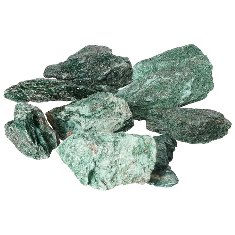 Premium Rough Fuchsite 1 kg from Sylvia Crystals, vivid green muscovite mica known for healing and heart-centered properties.