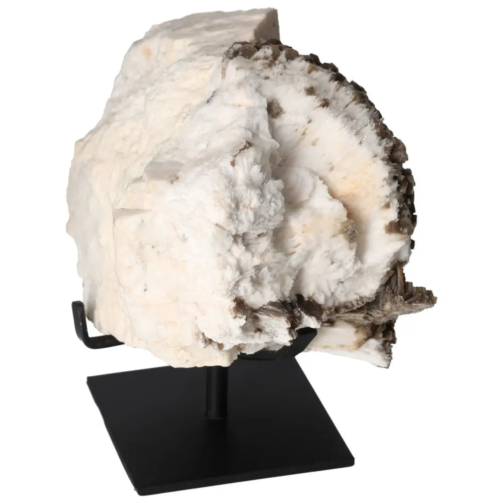 Rough Mica with Albite on Metal Stand by Sylvia Crystals, showcasing natural beauty and quality craftsmanship.