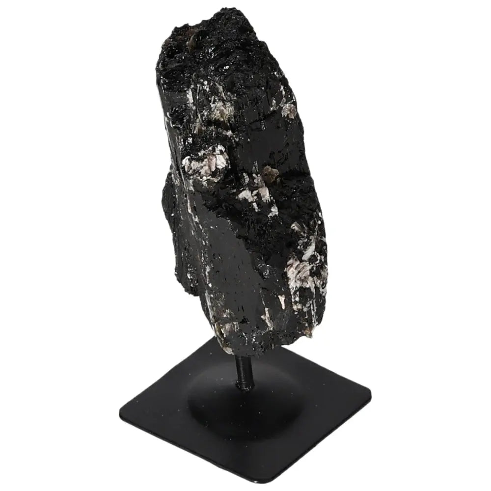 Rough Tourmaline With Metal Stand by Sylvia Crystals, showcasing natural elegance and contemporary design for luxury decor.