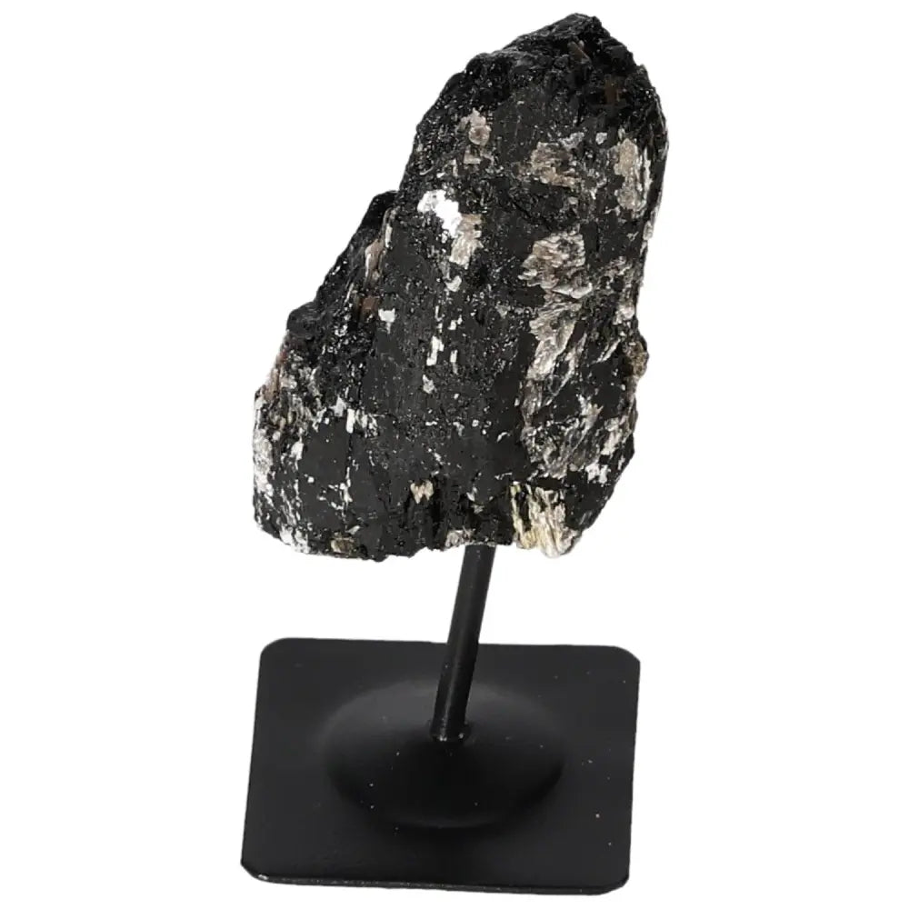 Rough Tourmaline with metal stand from Sylvia Crystals, showcasing natural elegance and contemporary design.