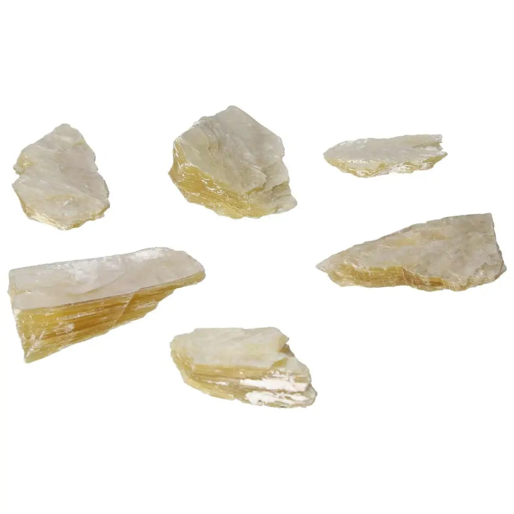 Rough Yellow Mica S crystals from Sylvia Crystals, showcasing natural elegance and spiritual energy.