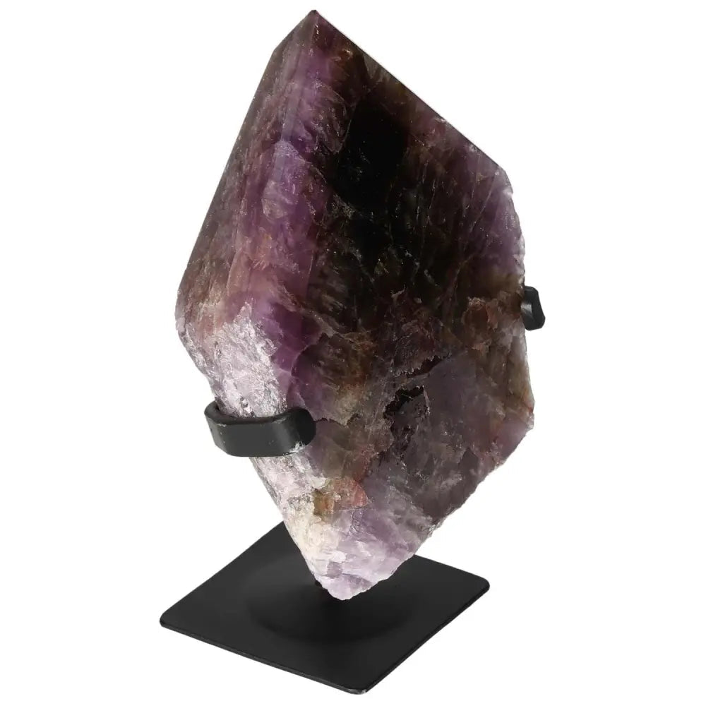 Seven Point Polished Amethyst crystal on stand from Sylvia Crystals' premium collection, showcasing natural beauty and stress relief benefits.