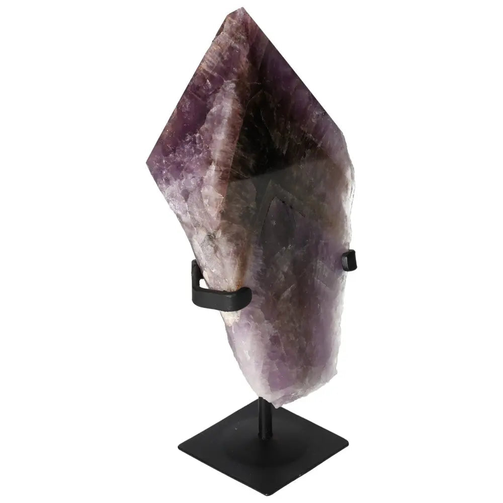 Seven Point Polished Amethyst on stand, premium crystal decor from Sylvia Crystals, enhancing tranquility and strength.