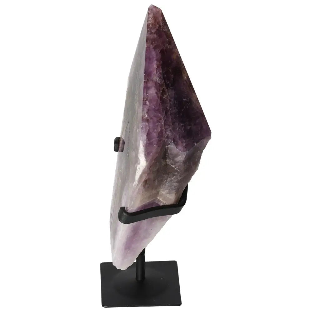 Seven Point Polished Amethyst displayed on a stand, offering tranquility and strength. Premium crystal from Sylvia Crystals.