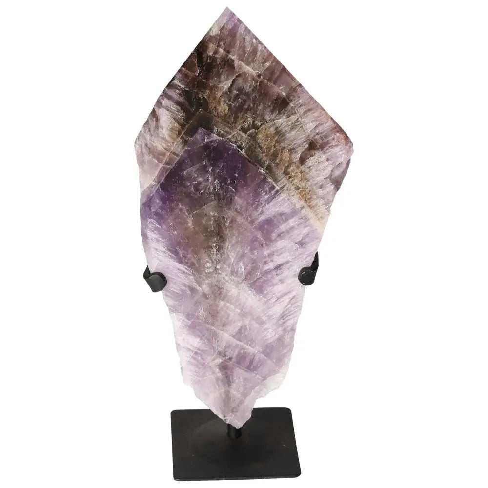 Seven Point Polished Amethyst Crystal on Stand, luxury gemstone by Sylvia Crystals, symbolizing spirituality and contemporary design.