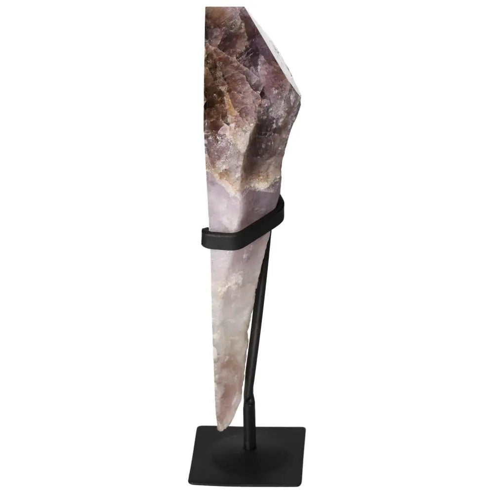 Elegant Seven Point Polished Amethyst gemstone on a stand, highlighting its striking beauty and stress-reduction properties.