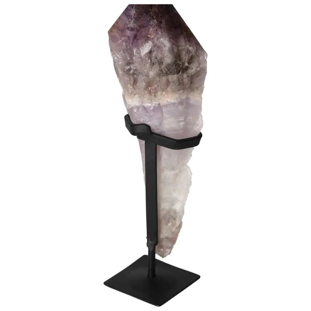 Seven Point Polished Amethyst crystal on stand, highlighting its elegance and stress-relief properties from Sylvia Crystals.