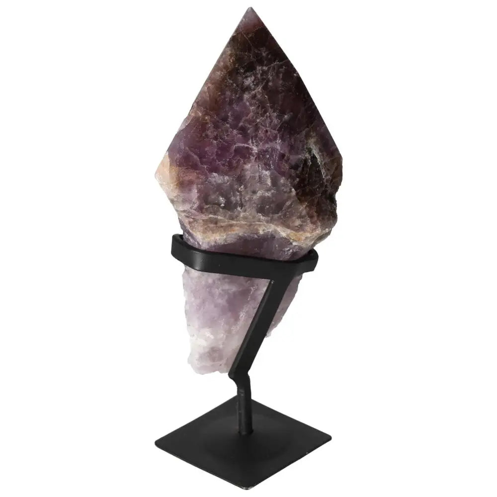 Seven Point Polished Amethyst on display stand, showcasing luxury and spirituality from Sylvia Crystals.