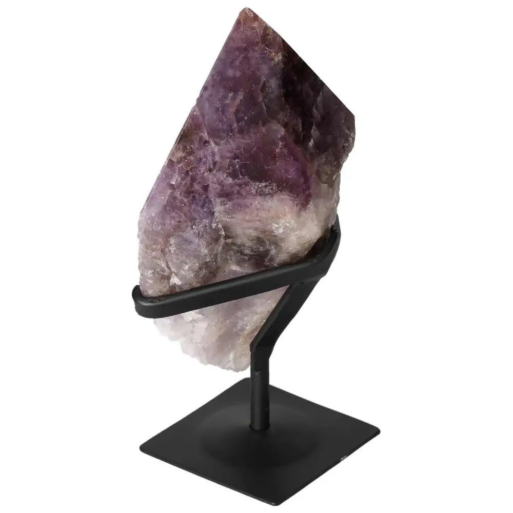 Seven Point Polished Amethyst Crystal on Display Stand, showcasing its unique energy and aesthetic beauty, from Sylvia Crystals.