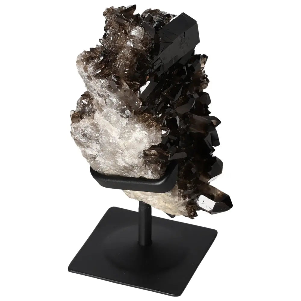 Smoky Quartz With Metal Stand enhancing clarity and balance, handpicked by Sylvia Crystals for luxury and spiritual insight.