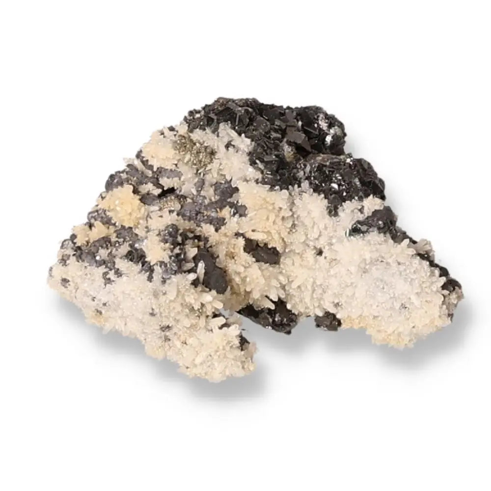 Sphalerite with Quartz, Galena, and Chalcopyrite crystal cluster from Sylvia Crystals, showcasing vibrant colors and metallic sheen.