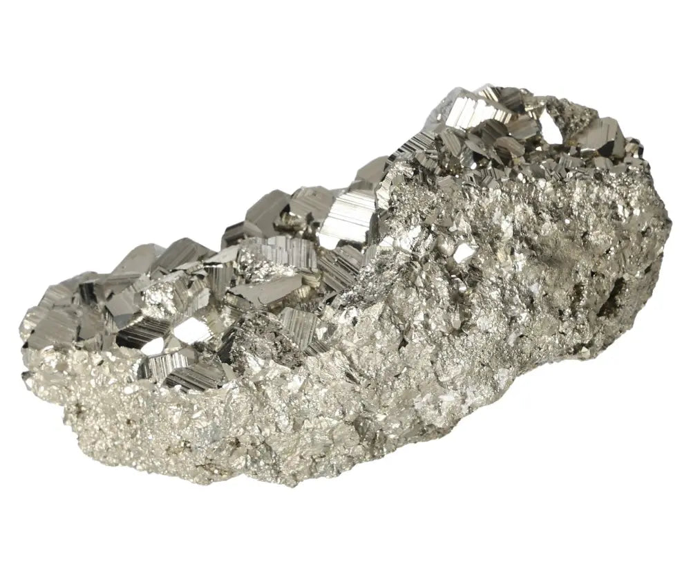 Superior quality pyrite cluster with geometric formations and metallic luster; natural elegance in sculptural detail.