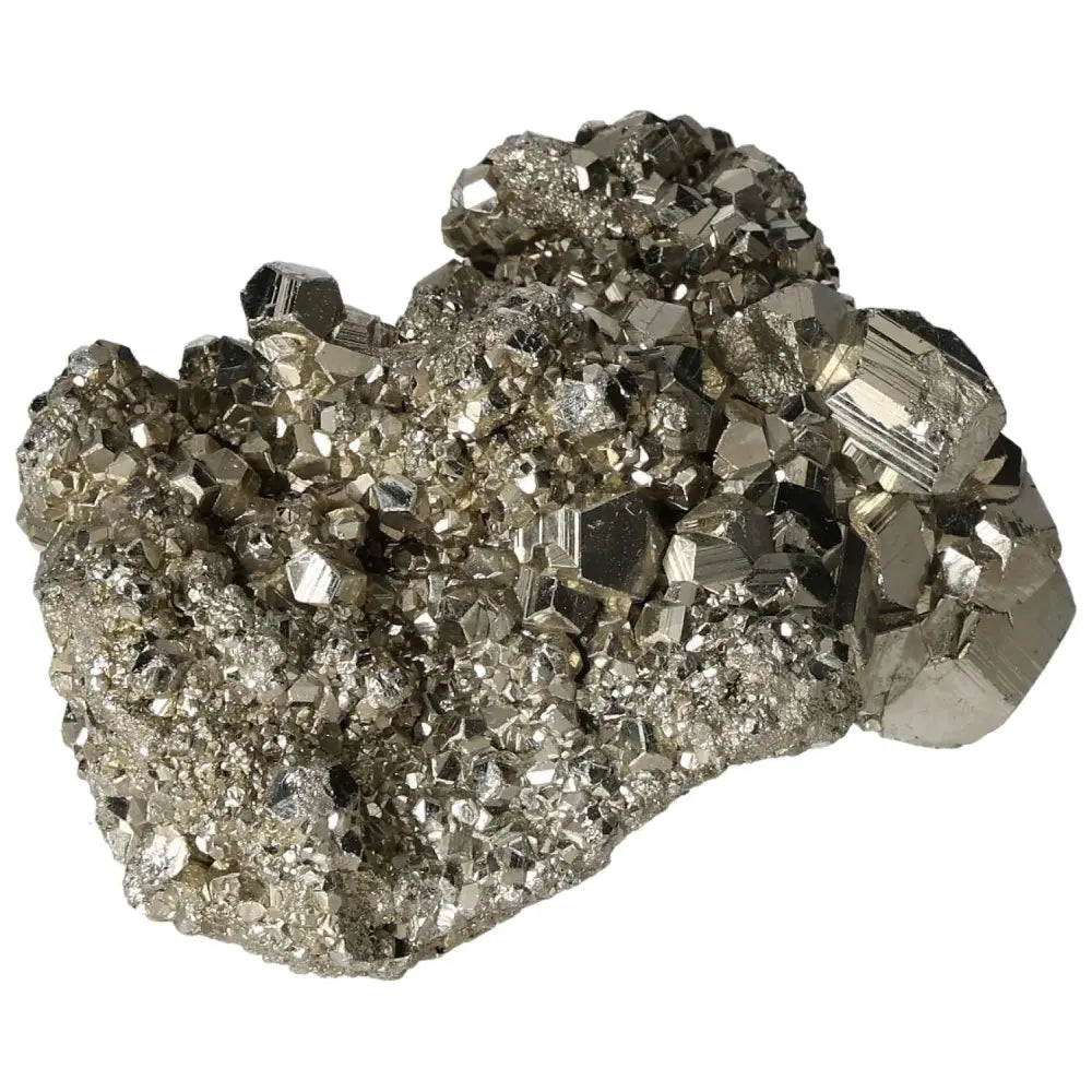 Superior quality pyrite cluster showcasing natural cubic formations and metallic luster, geometric elegance in organic form.
