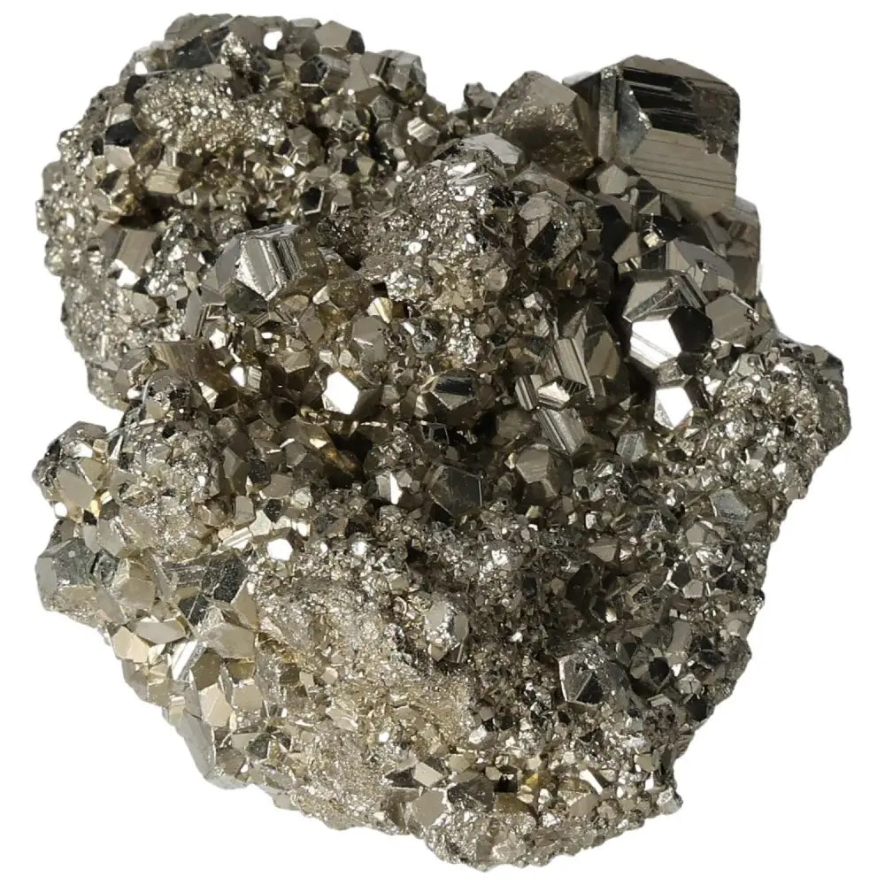 Superior quality pyrite cluster with natural cubic formations and metallic luster, showcasing geometric brilliance.