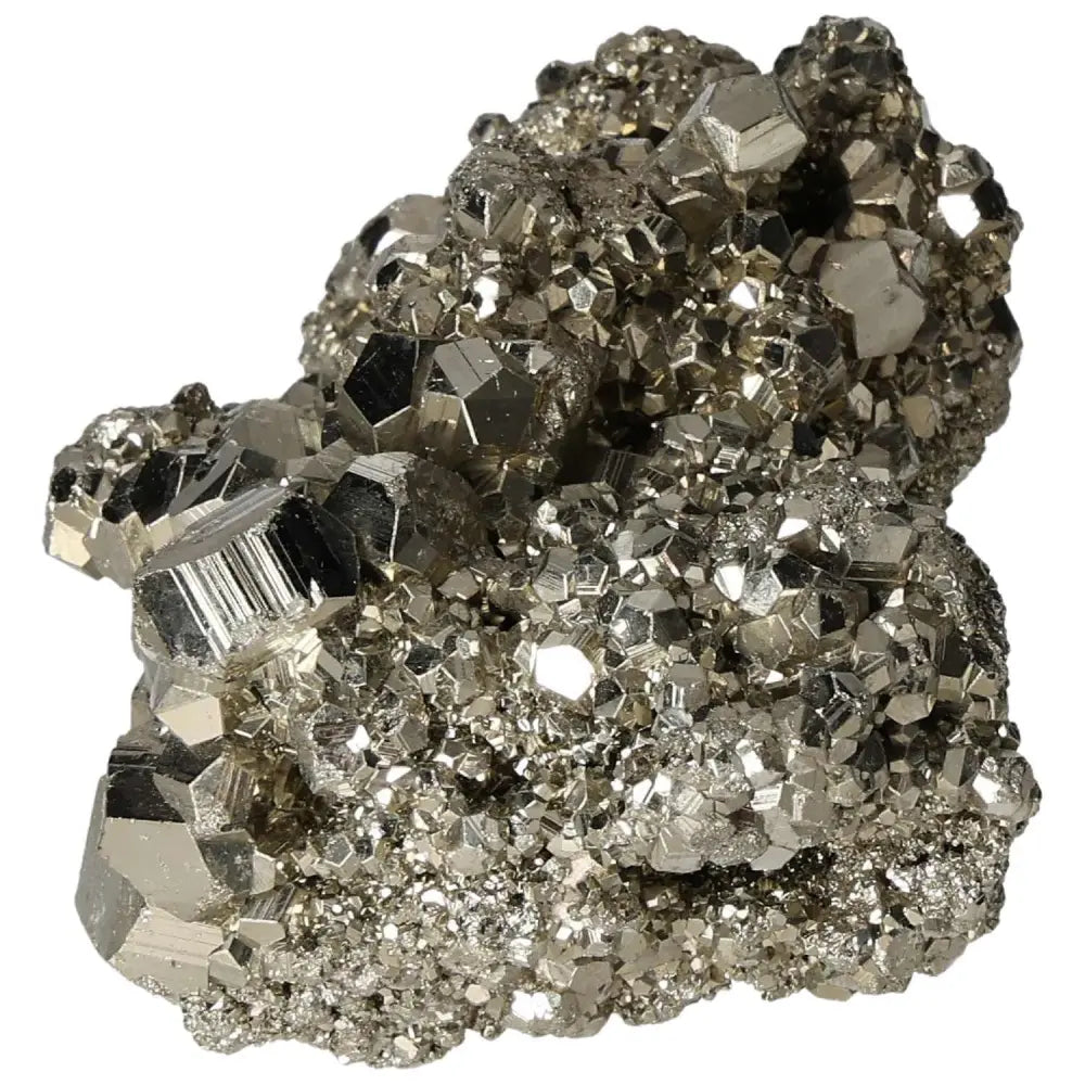 Superior quality pyrite cluster with geometric formations, showcasing metallic luster and intricate cubic details.
