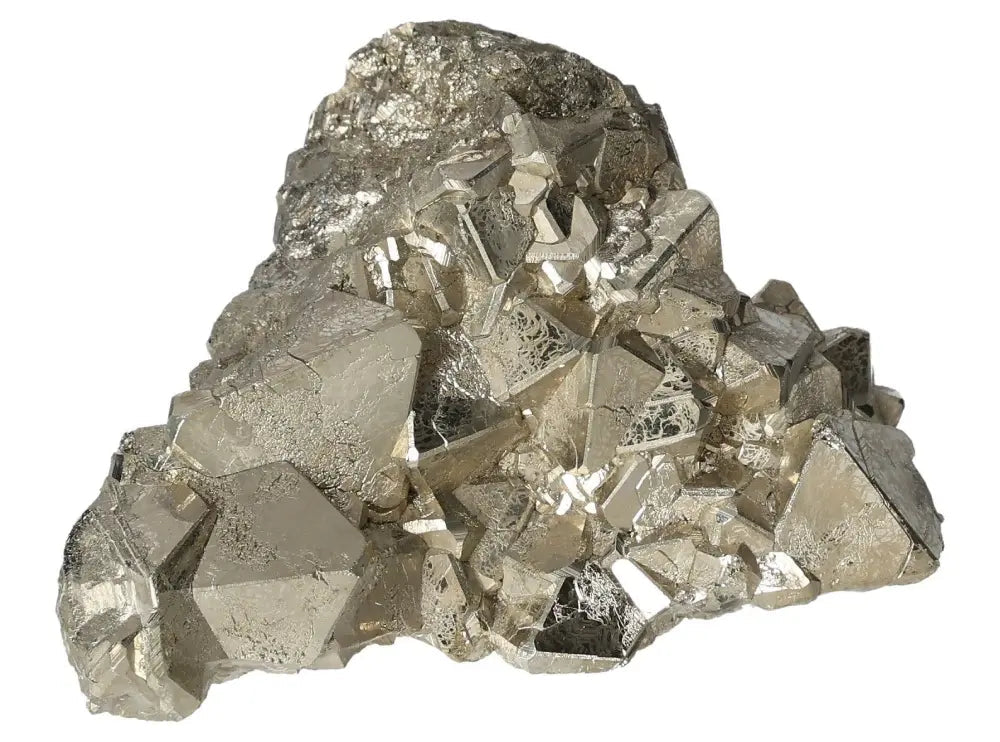 Superior Quality Pyrite Cluster with geometric brilliance and metallic luster showcasing cubic formations.