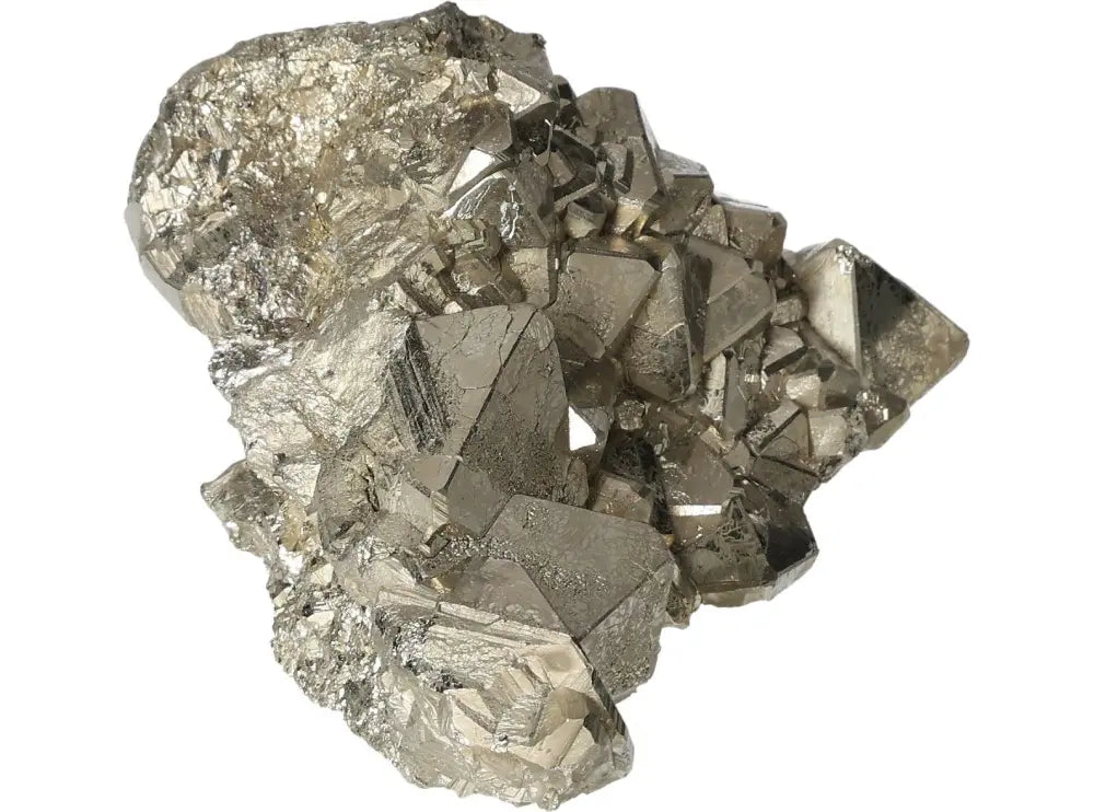 Superior quality pyrite cluster with geometric formations and metallic luster, showcasing natural elegance and brilliance.
