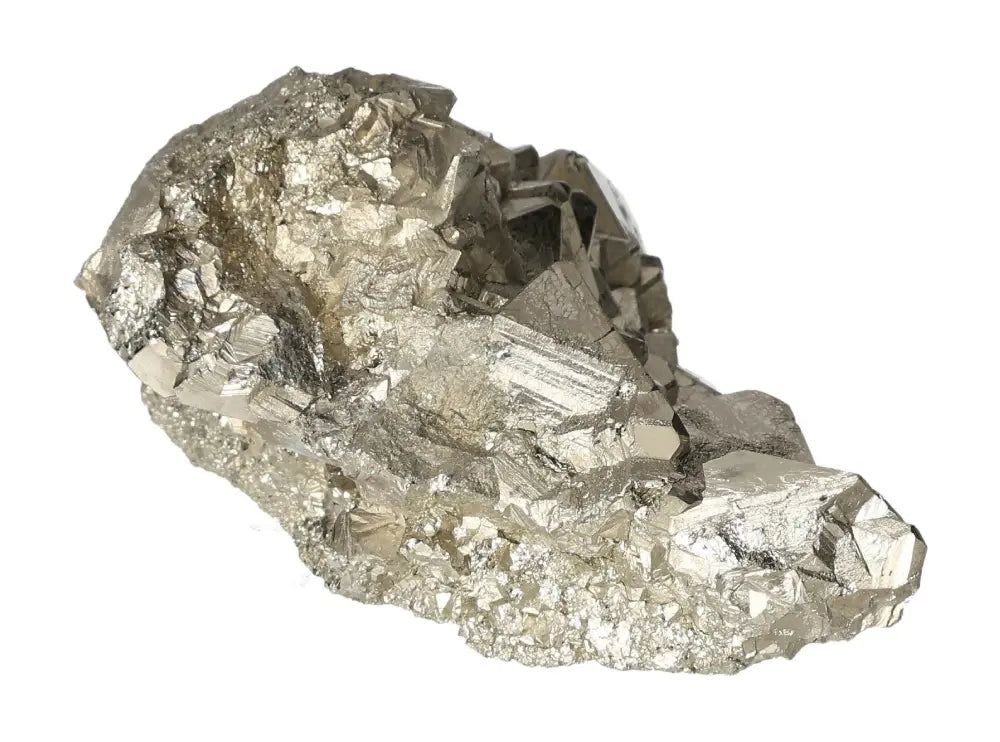 Superior quality pyrite cluster with geometric formations and metallic luster
