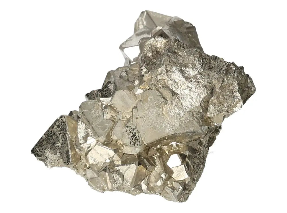 Superior quality pyrite cluster with geometric formations and metallic luster, showcasing natural beauty and intricate details.