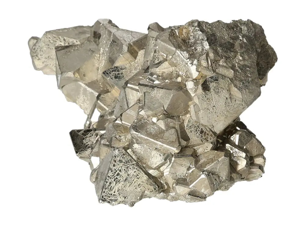 Superior quality pyrite cluster with geometric formations and metallic luster, showcasing natural elegance and sculptural detail.