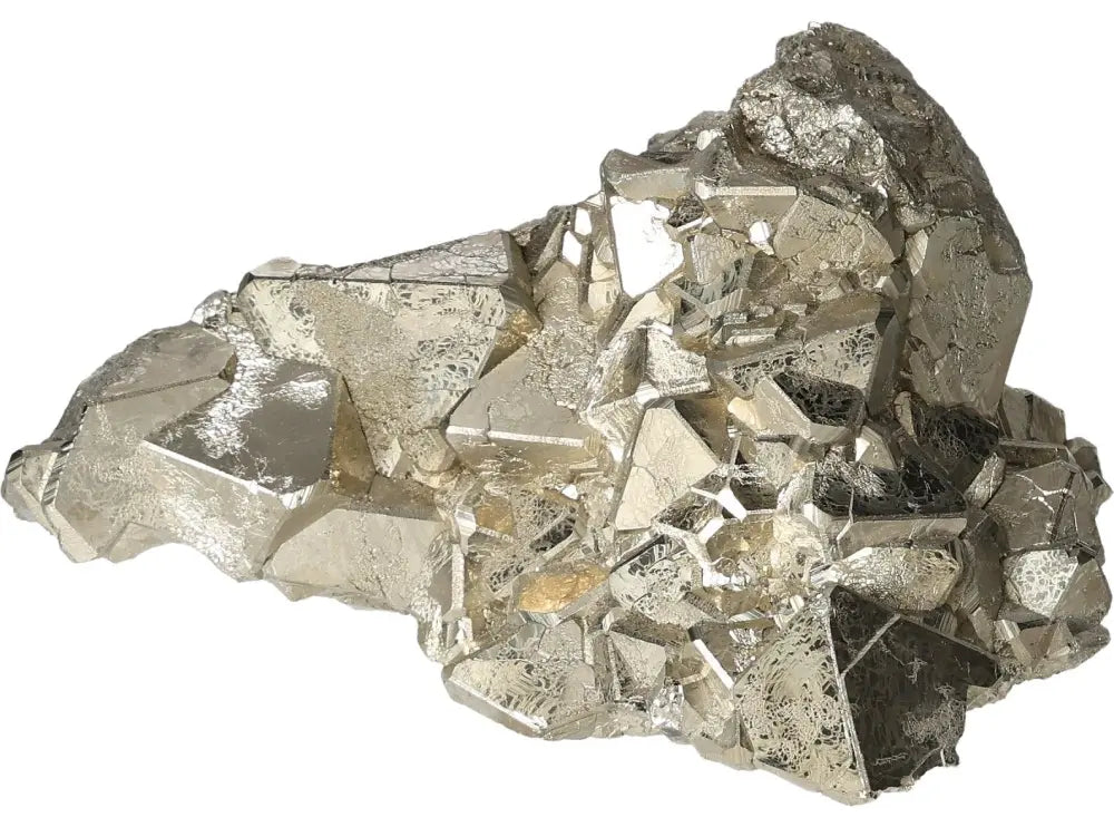 Superior quality pyrite cluster with metallic luster, featuring natural cubic and geometric formations.