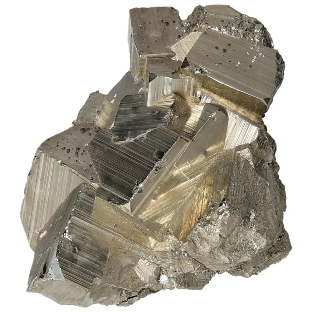 Superior quality pyrite cluster with geometric formations, showcasing natural cubic brilliance and metallic luster.