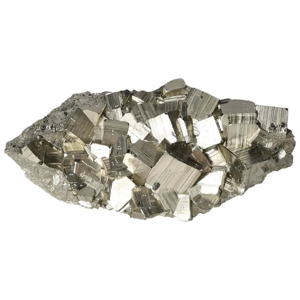 Superior Quality Pyrite Cluster showcasing geometric formations with metallic luster, sourced from premium deposits.