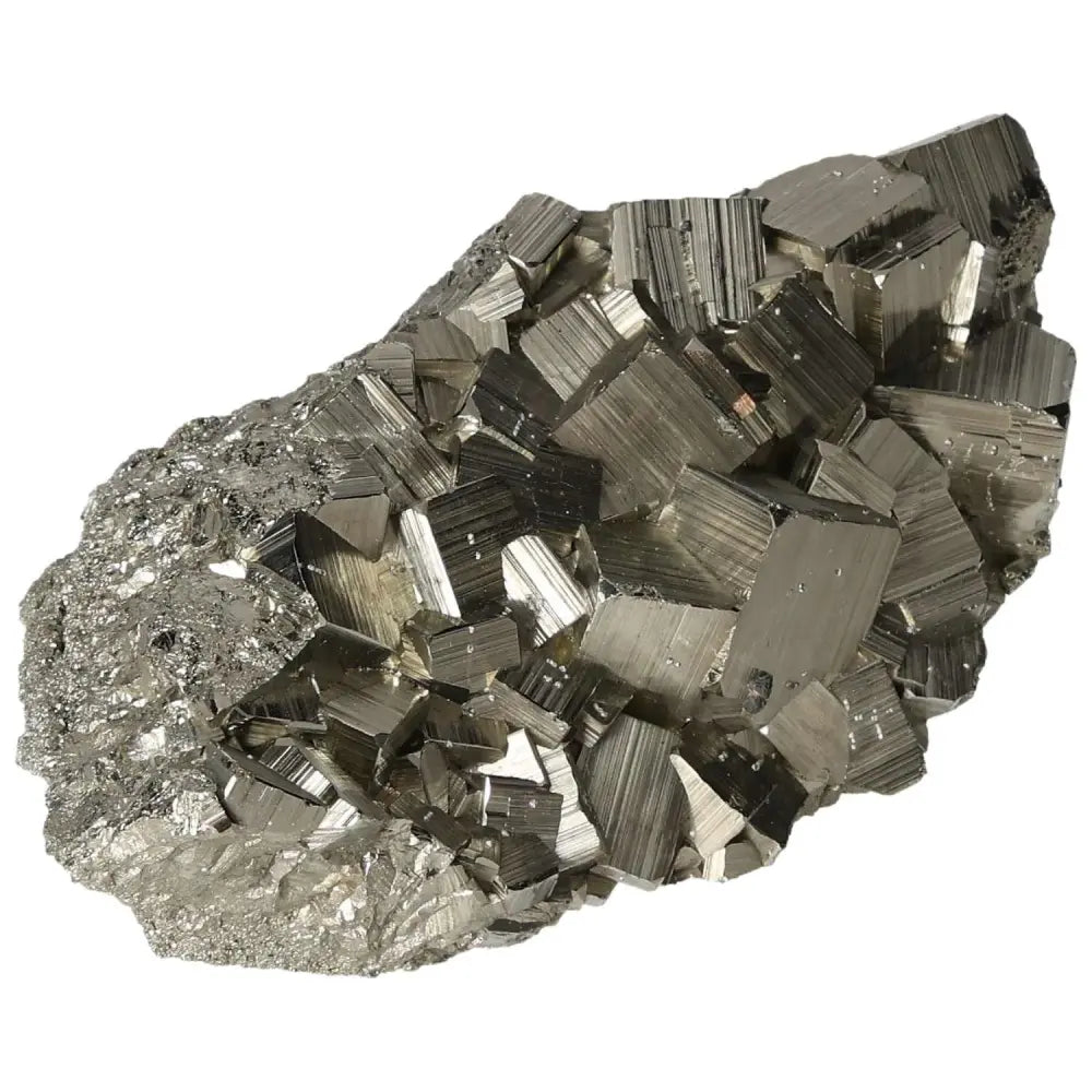 Superior quality pyrite cluster showcasing metallic luster and intricate cubic formations for decorative and educational purposes.