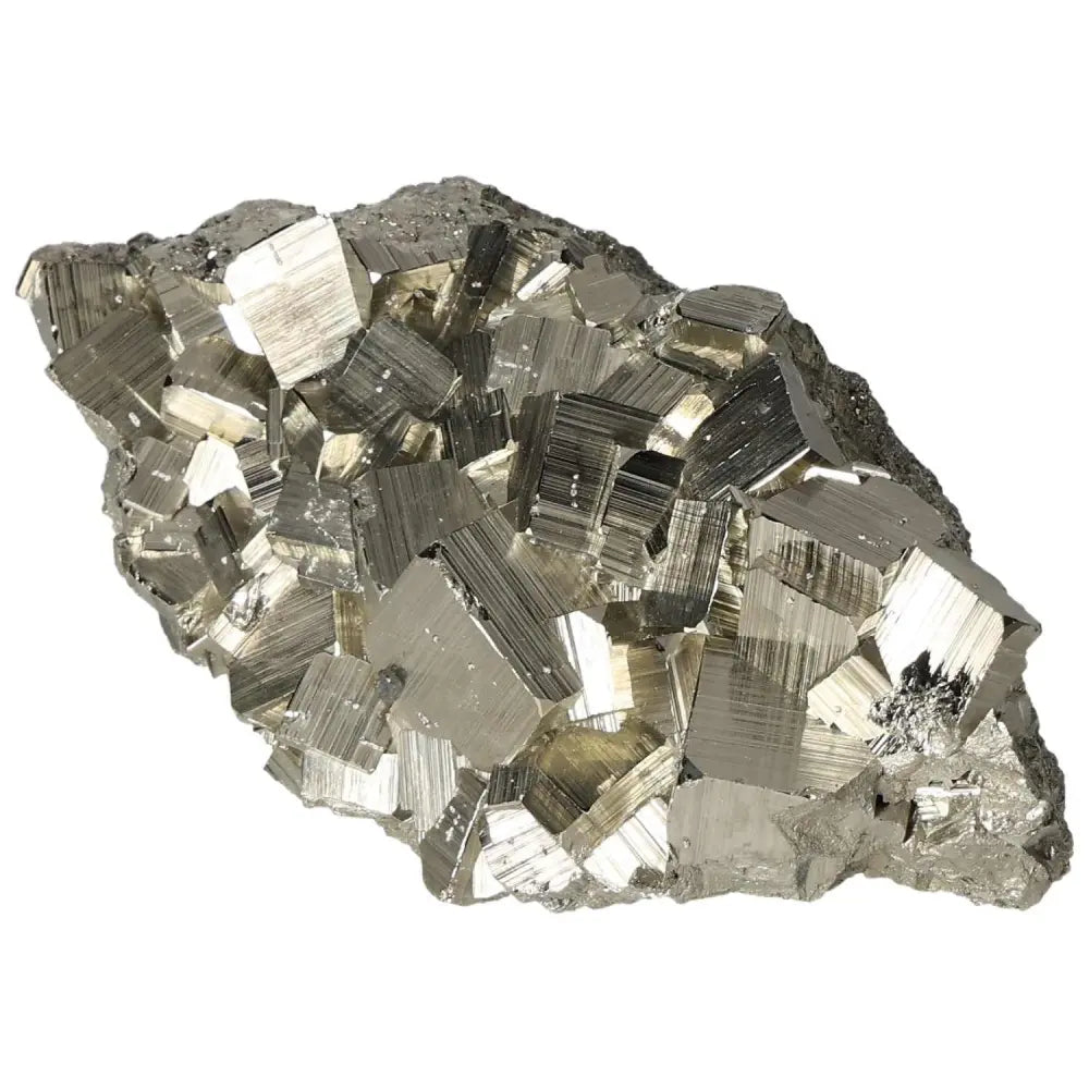 Superior Quality Pyrite Cluster with geometric formations and metallic luster