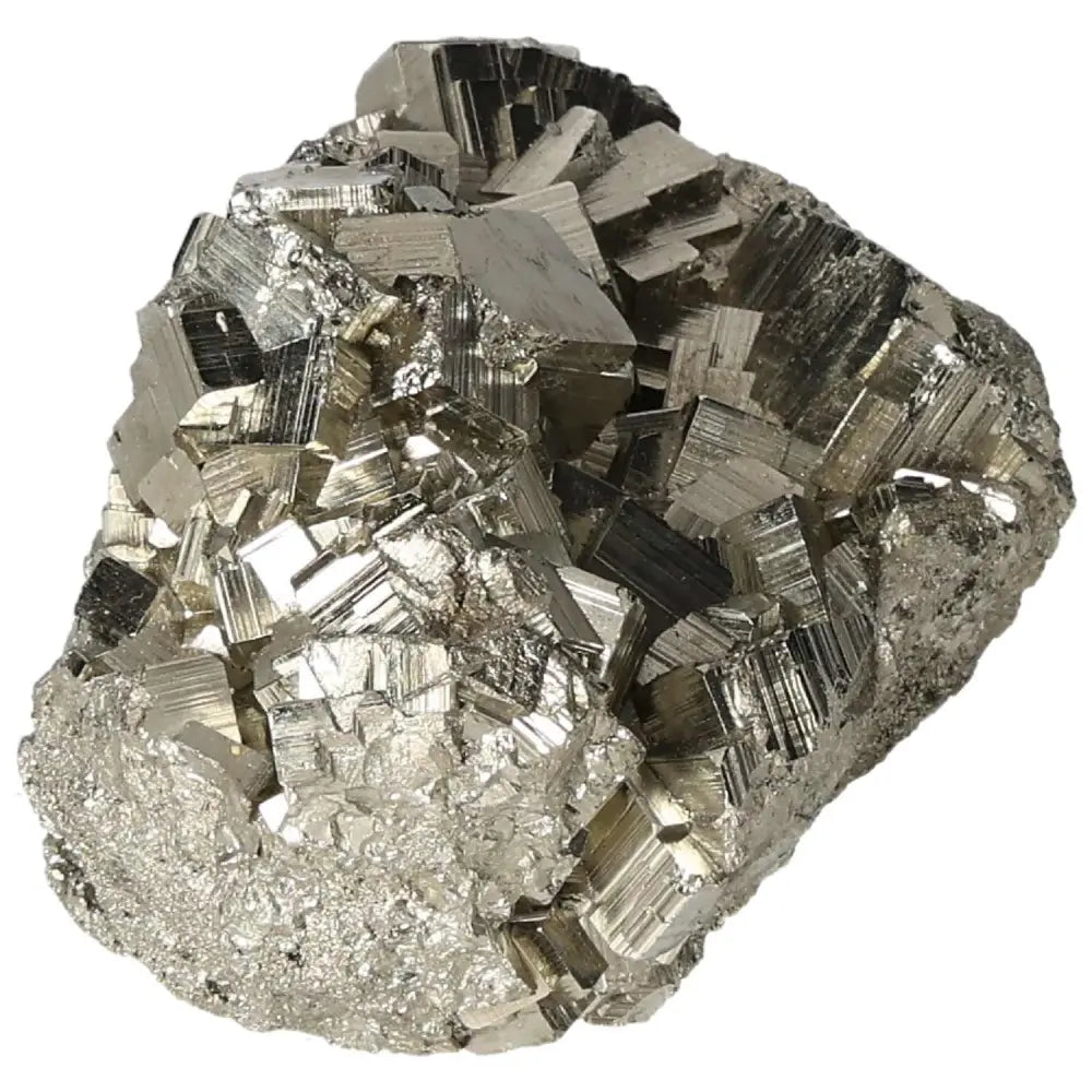 Superior Quality Pyrite Cluster with geometric formations and metallic luster